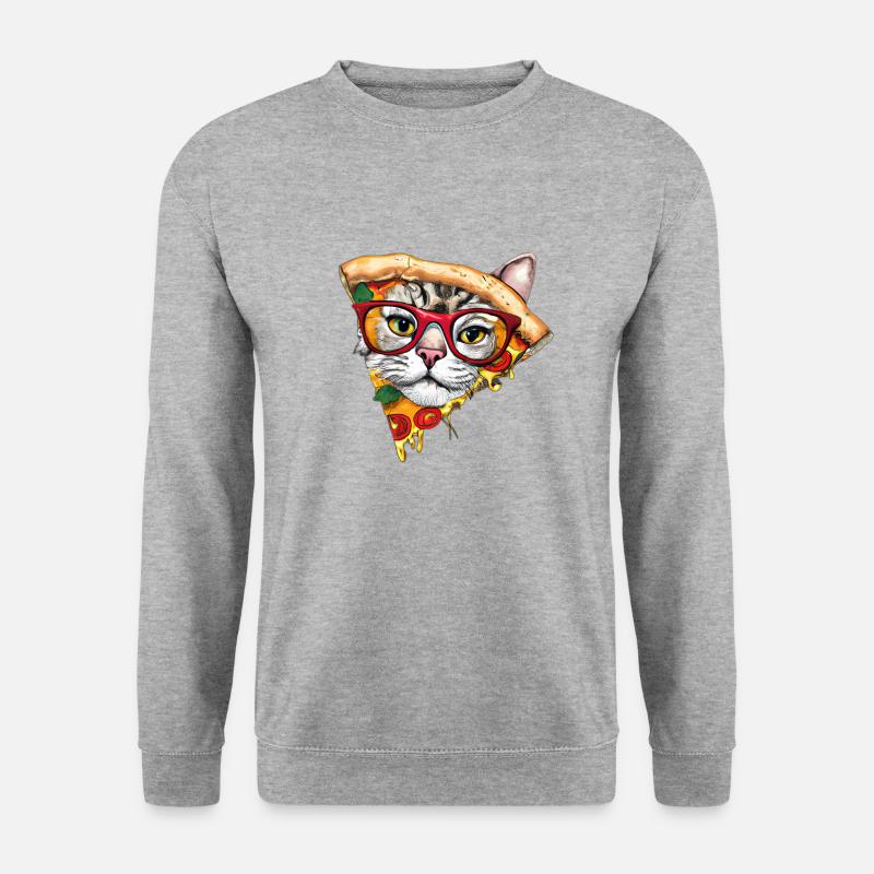 Flauschige Pizza Katze - Unisex Pullover - Weißgrau meliert