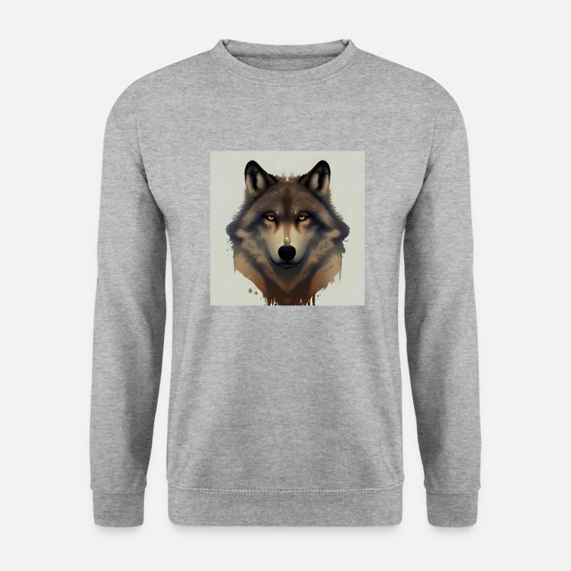 Wolfsgesicht Porträt - Unisex Pullover - Weißgrau meliert