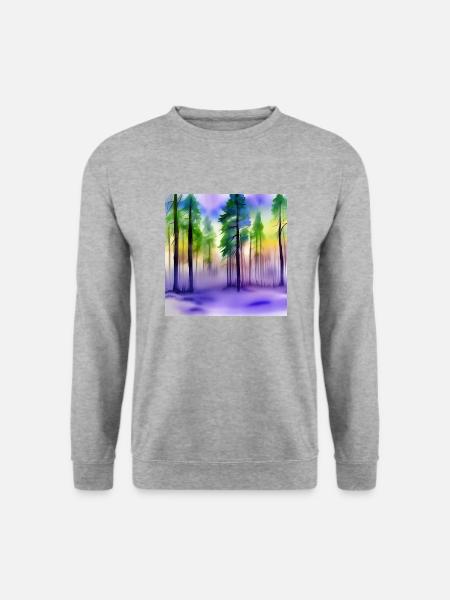Abend im Aquarellwald - Unisex Pullover - Weißgrau meliert
