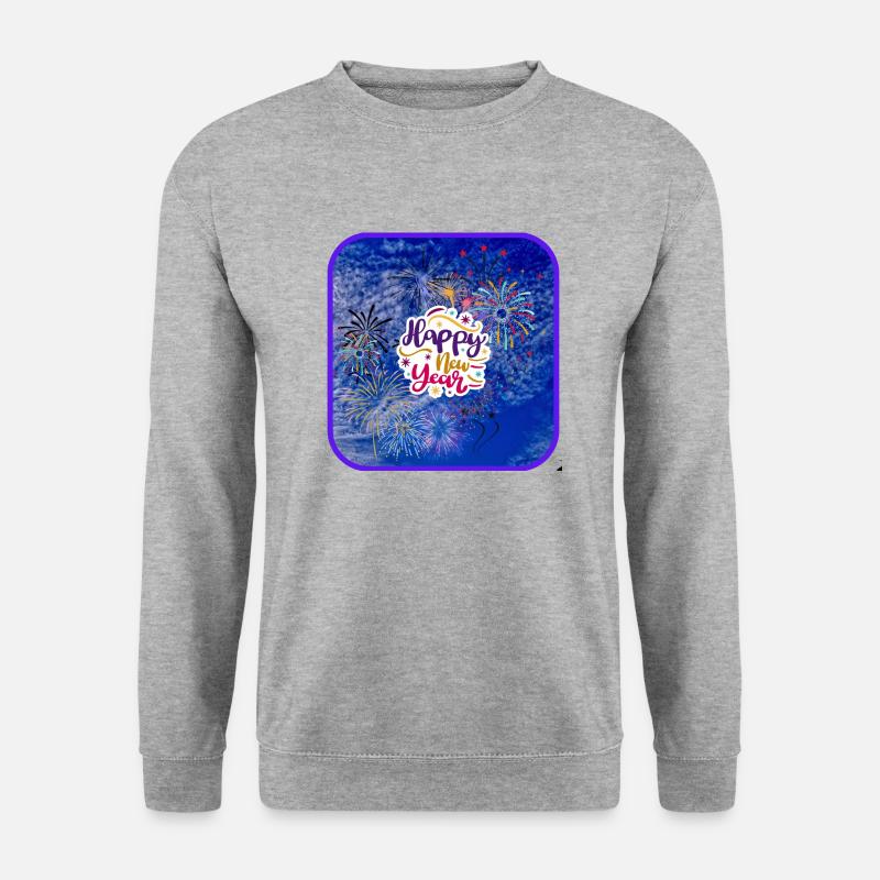 Frohes neues Jahr, buntes Thema. - Unisex Pullover - Weißgrau meliert