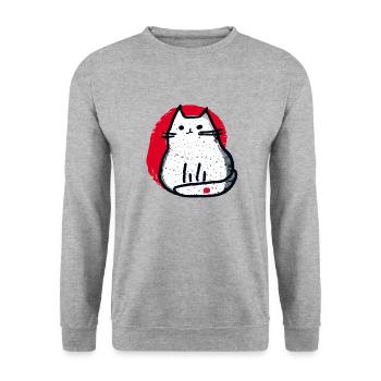 Katzen Japan - Unisex Pullover - Weißgrau meliert - Vorne - Alina (178cm) & Michal (187cm)