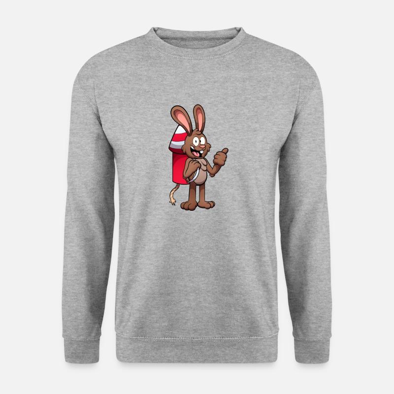 Kaninchen mit Feuerwerk Jetpack - Unisex Pullover - Weißgrau meliert