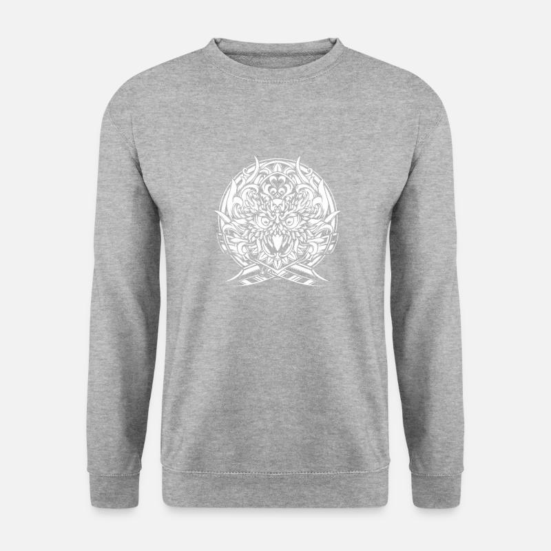 Eulen - Uhu 1 - neg - Unisex Pullover - Weißgrau meliert