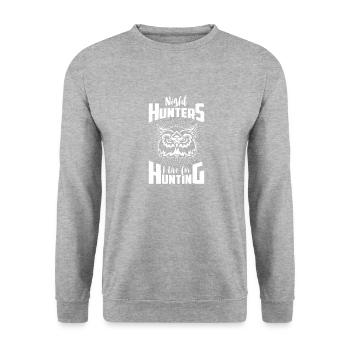 Eulen - Uhu Zitat 2 - neg - Unisex Pullover - Weißgrau meliert - Vorne - Alina (178cm) & Michal (187cm)