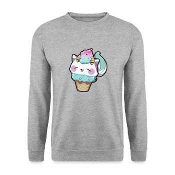 Süße Eis Waffel Anime Katze Manga Cartoon - Unisex Pullover - Weißgrau meliert - Vorne - Alina (178cm) & Michal (187cm)