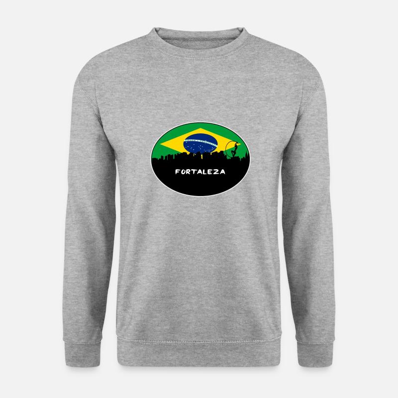 Fortaleza-Brasilien-Flaggen-Skyline-Schattenbild-Reise - Unisex Pullover - Weißgrau meliert