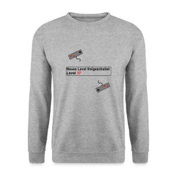 Geschenk Geschenkidee Geburtstag Gaming Level Up - Unisex Pullover - Weißgrau meliert - Vorne - Alina (178cm) & Michal (187cm)