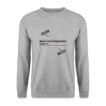 Geschenk Geschenkidee Geburtstag Gaming Level Up - Unisex Pullover - Weißgrau meliert - Vorne - Alina (178cm) & Michal (187cm)