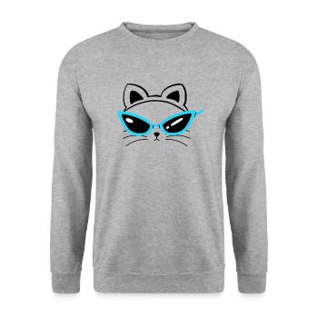 Cool Cat ... Katzen Sonnenbrille Gesicht - Unisex Pullover - Weißgrau meliert - Vorne - Alina (178cm) & Michal (187cm)