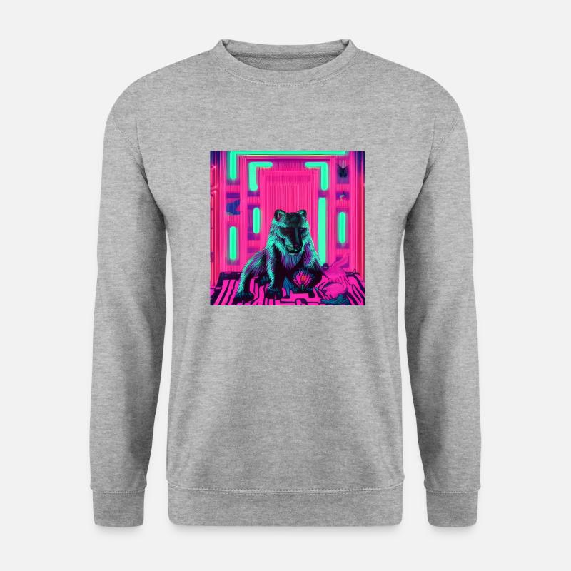 Wolf neon - Unisex Pullover - Weißgrau meliert