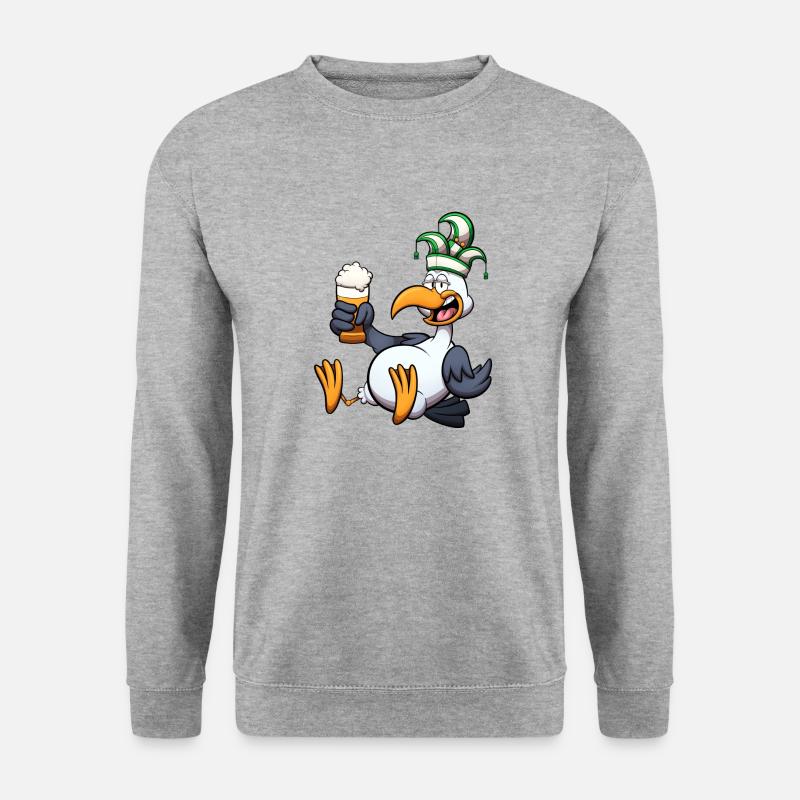 Holländische Karnevalsmöwe mit Bier - Unisex Pullover - Weißgrau meliert