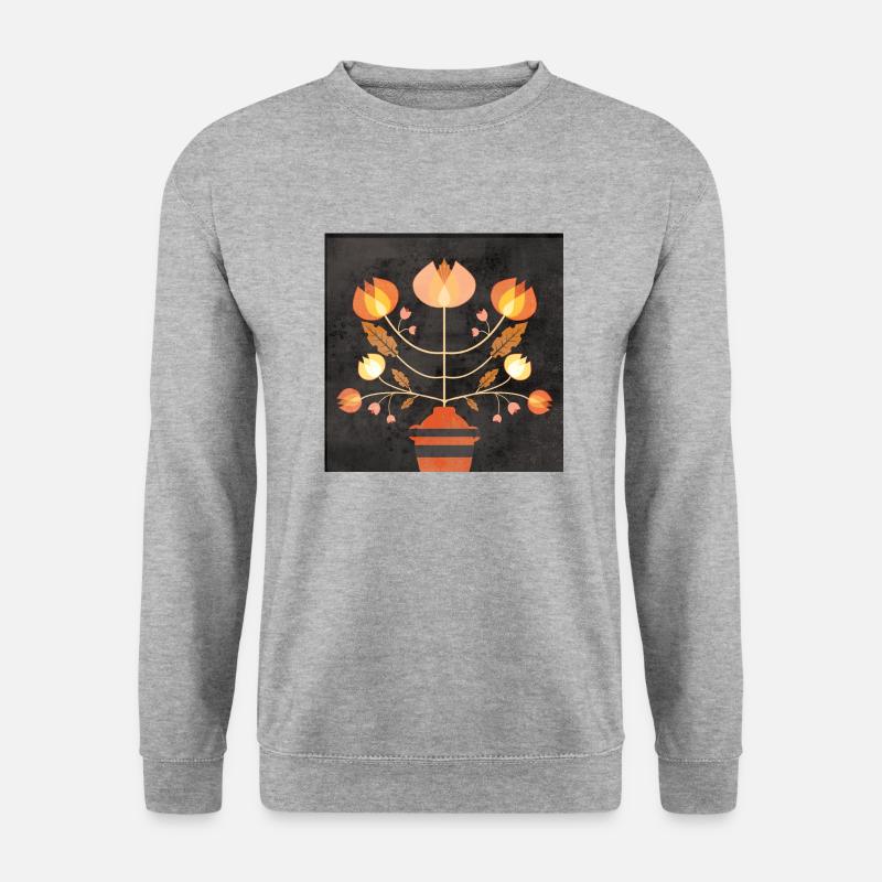 Scandi Retro Blumen dunkel - Unisex Pullover - Weißgrau meliert