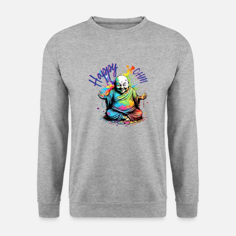 Happy Buddha OHM - Unisex Pullover - Weißgrau meliert