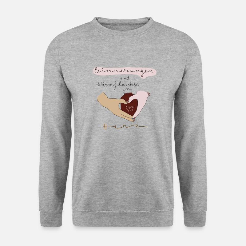 Erinnerungen sind Wärmflaschen fürs Herz rot - Unisex Pullover - Weißgrau meliert