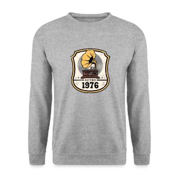 Retro 1976 - Unisex Pullover - Weißgrau meliert - Vorne - Alina (178cm) & Michal (187cm)
