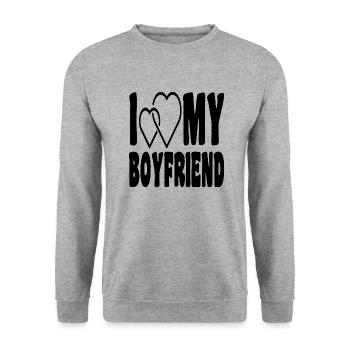 I love my boyfriend - Unisex Pullover - Weißgrau meliert - Vorne - Alina (178cm) & Michal (187cm)