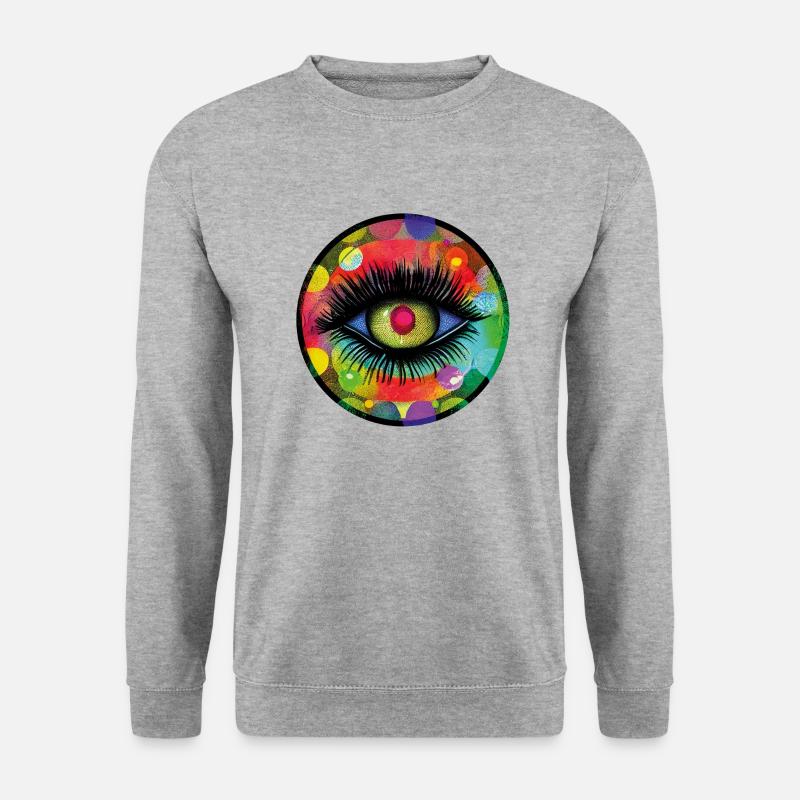 Auge mit bunten Neonlichtern - Digital KI Art - Unisex Pullover - Weißgrau meliert