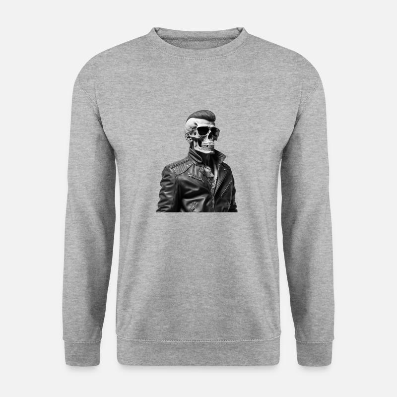 Skull with Jacket - Unisex Pullover - Weißgrau meliert