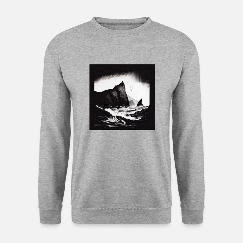 rough sea with cliffs - Unisex Pullover - Weißgrau meliert