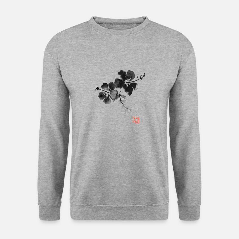 Hibiskus - Unisex Pullover - Weißgrau meliert