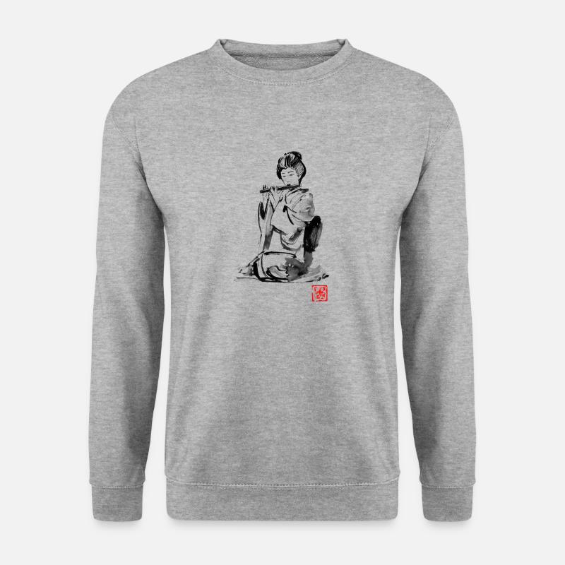 Geisha-Flöte - Unisex Pullover - Weißgrau meliert