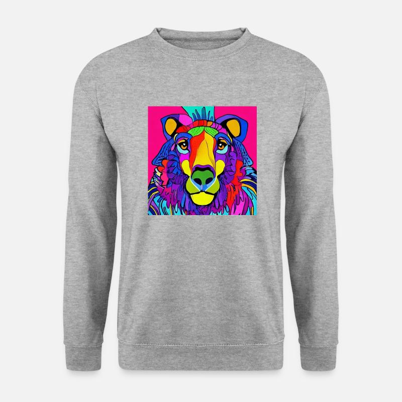 Löwe, abstrakt - Unisex Pullover - Weißgrau meliert