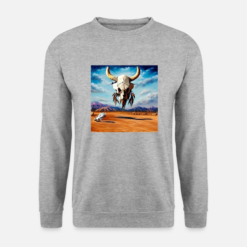 Fliegender Büffelschädel - Unisex Pullover - Weißgrau meliert