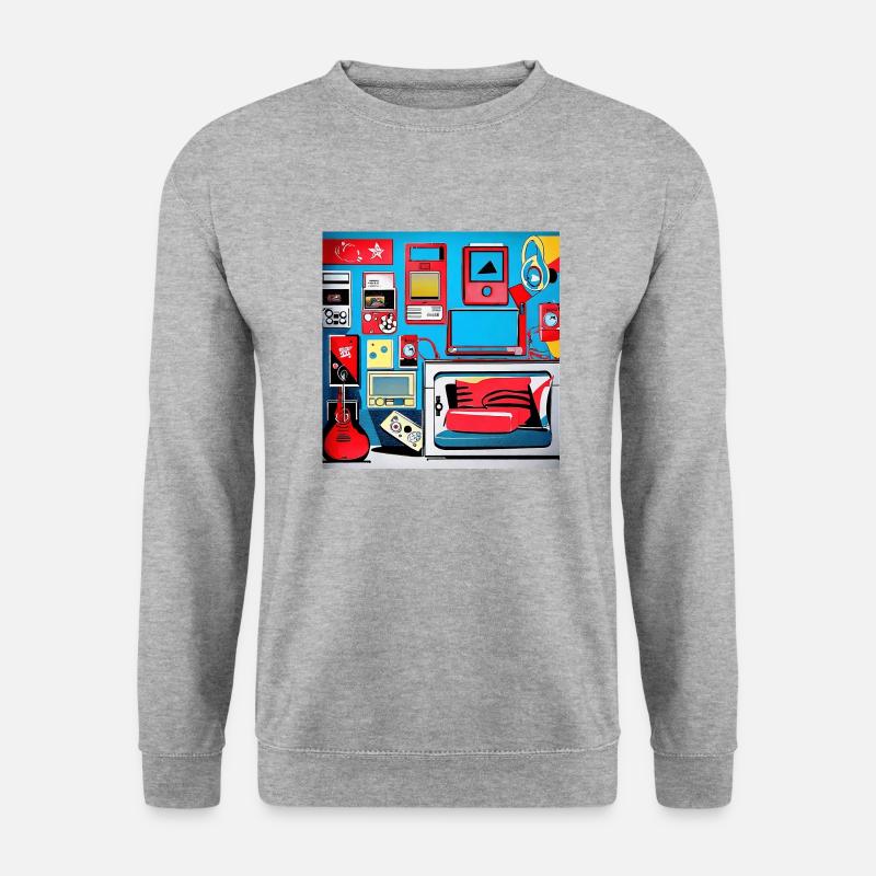 80er Style Retro Zimmer - Unisex Pullover - Weißgrau meliert