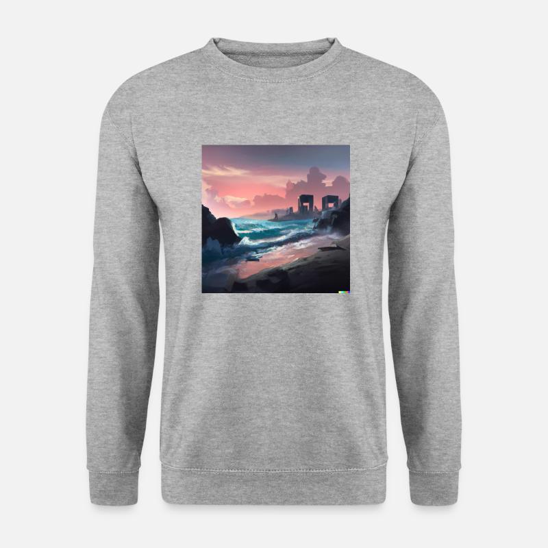 Zukünftiger dystopischer Strand digital art - Unisex Pullover - Weißgrau meliert