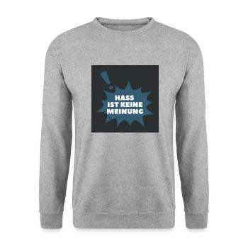 Hass ist keine Meinung Sprechlase BP 2 - Unisex Pullover - Weißgrau meliert - Vorne - Alina (178cm) & Michal (187cm)