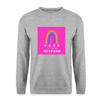 Regenbogen Hass ist keine Meinung BLP - Unisex Pullover - Weißgrau meliert - Vorne - Alina (178cm) & Michal (187cm)