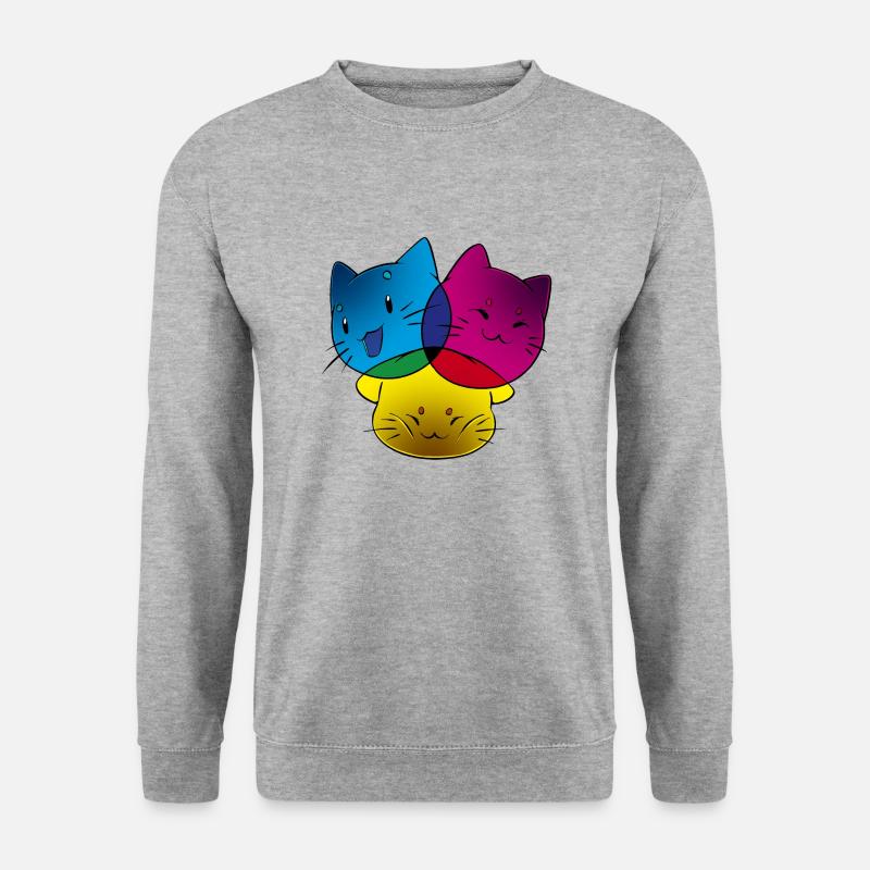 CMYK - Analog Katzen Motiv - Unisex Pullover - Weißgrau meliert
