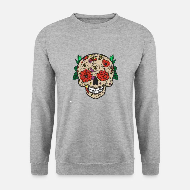 Blumiger Totenkopf - Unisex Pullover - Weißgrau meliert