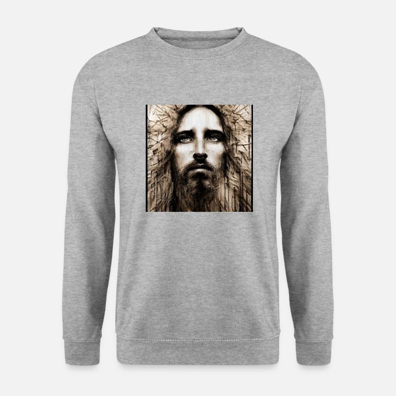 Porträt Jesu Christi - Unisex Pullover - Weißgrau meliert