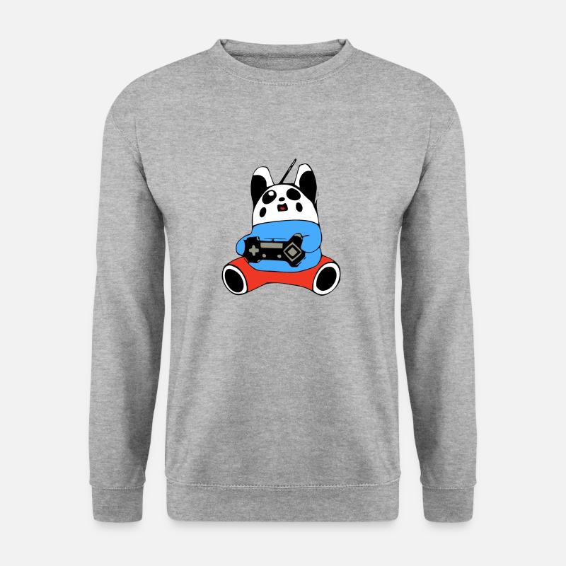 Pandy der Gamer - Unisex Pullover - Weißgrau meliert