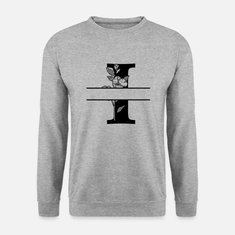 Personalisierter Blumenbuchstabe i - Unisex Pullover - Weißgrau meliert