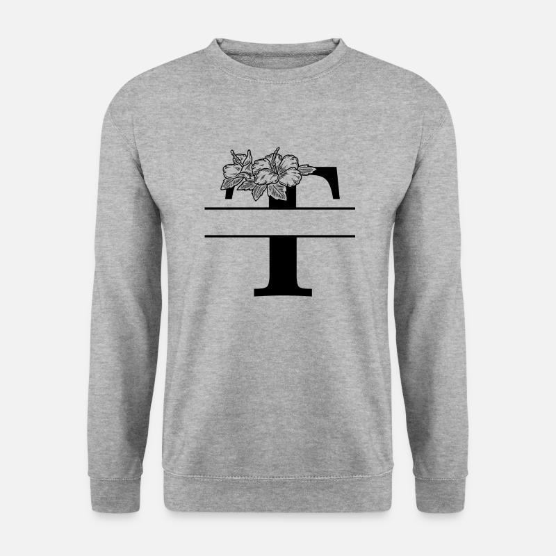 Personalisierter Blumenbuchstabe T - Unisex Pullover - Weißgrau meliert