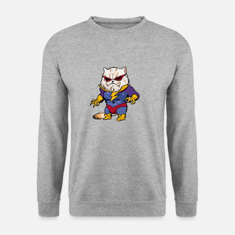 Kro die Superkatze - Unisex Pullover - Weißgrau meliert