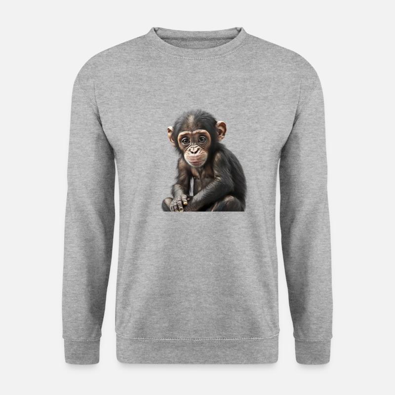 Super süßer Baby Affe Schimpanse. T-Shirt Geschenk - Unisex Pullover - Weißgrau meliert