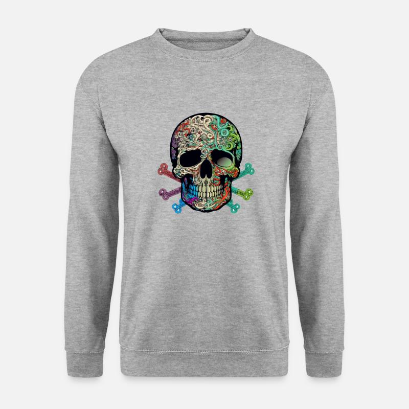 Zentangle Schädel - Unisex Pullover - Weißgrau meliert