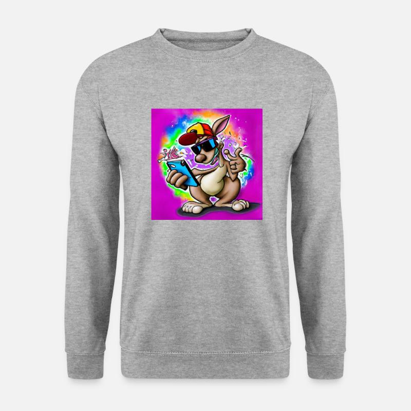Känguru macht Selfie V3 Geschenk - Unisex Pullover - Weißgrau meliert