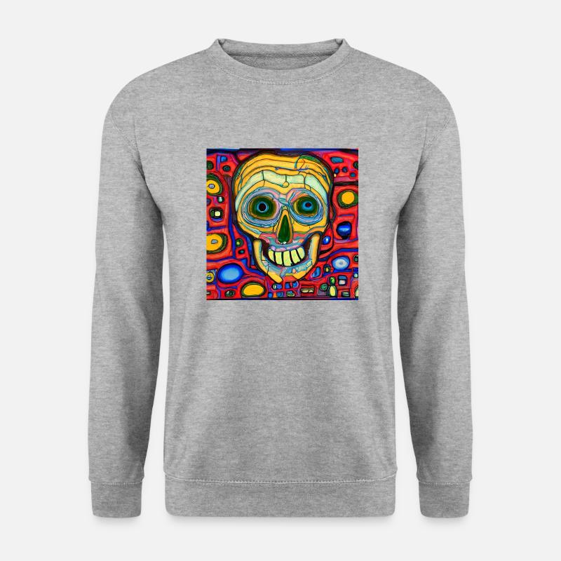 Farbiger Hintergrund mit Schädel - Unisex Pullover - Weißgrau meliert