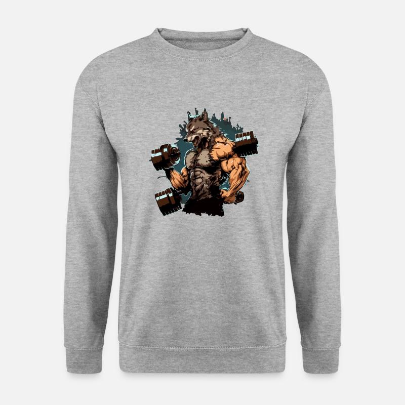 Der Wolfsmann im Kraftraum - Unisex Pullover - Weißgrau meliert