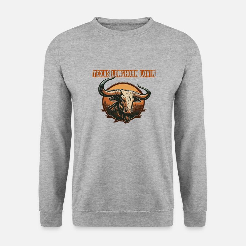Longhorn Texas Geschenk - Unisex Pullover - Weißgrau meliert