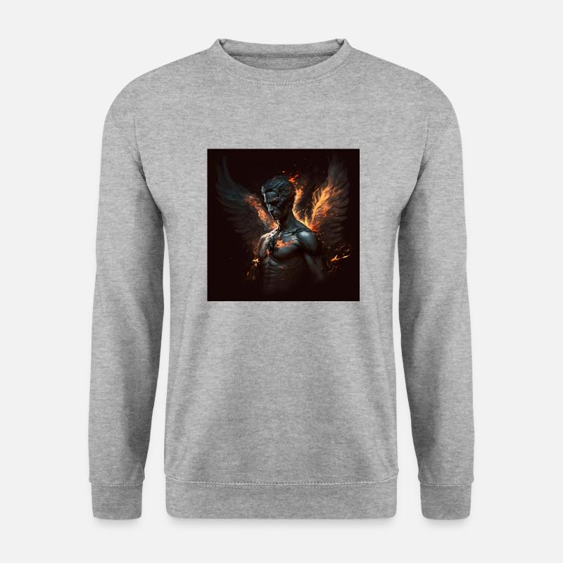 Feuriger dämonischer Engel - Unisex Pullover - Weißgrau meliert