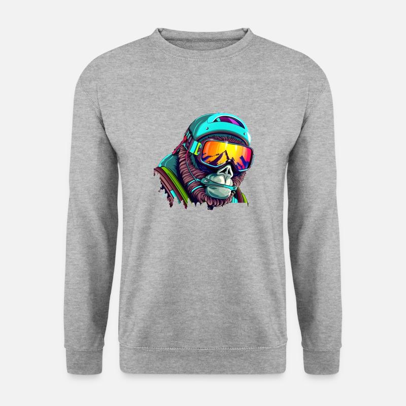 Cooler Gorilla-Skifahrer - Unisex Pullover - Weißgrau meliert