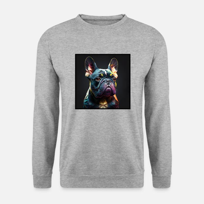 Französische Bulldoge Neon Design, Farbenfroh - Unisex Pullover - Weißgrau meliert