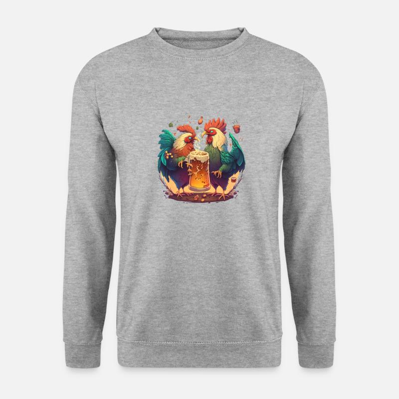 Hahnenkampf um Bier - Unisex Pullover - Weißgrau meliert
