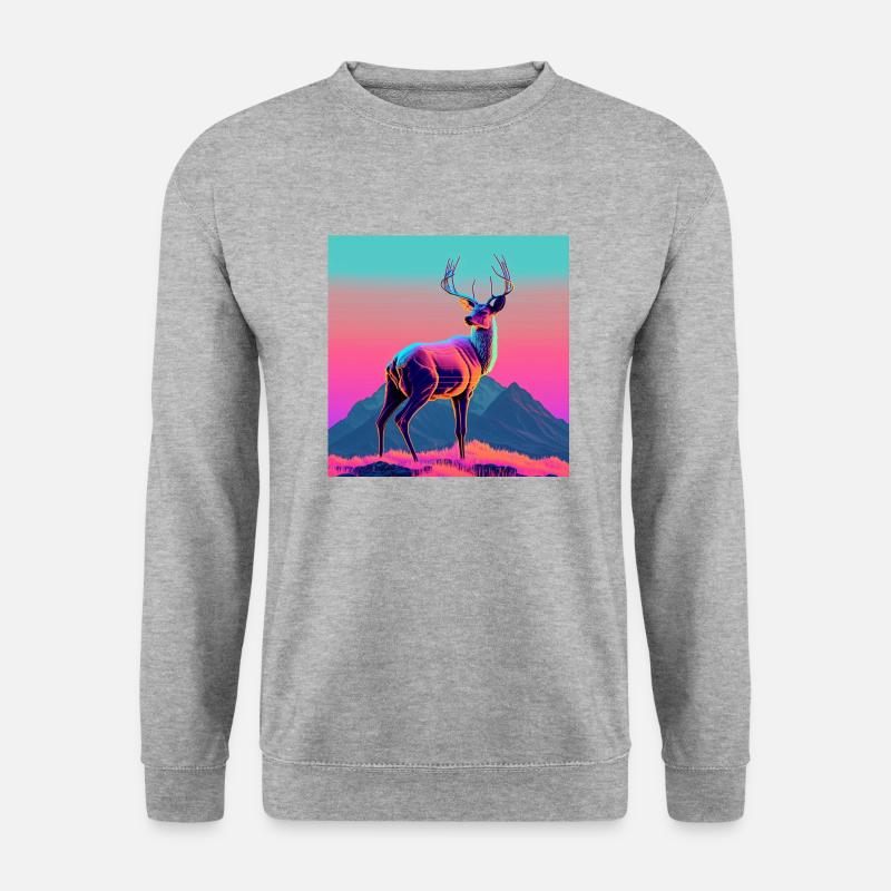 REH VAPORWAVE, moderne Kunst, Neon Farben - Unisex Pullover - Weißgrau meliert