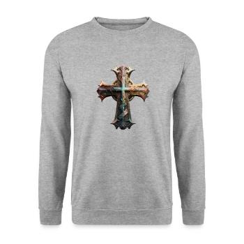 Christian Cross Symbol - Sweat-shirt Unisexe - gris chiné - Devant - Alina (178cm) & Michal (187cm)